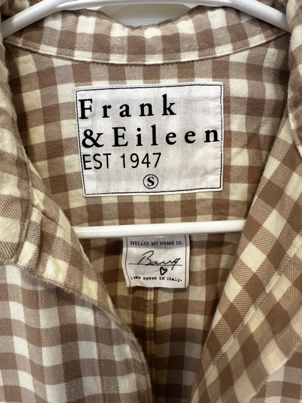 Frank & Eileen Barry tan gingham flannel button up S - Picture 3 of 5